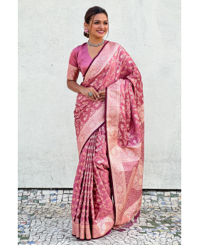 Antique Silk Sarees in Pink Banarasi with Jaal