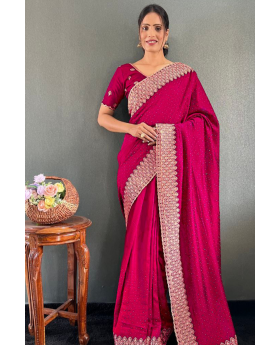 Vichitra silk saree in pink bloom with lovely Zari