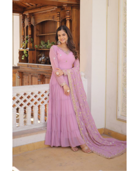 Pink Faux Georgette Dress with Embroidered Dupatta
