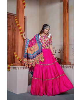 Pink Rayon Navratri Lehanga Choli With Mirror