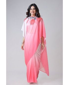 Digital Printing of a Pink Satin Creap Silk Saree