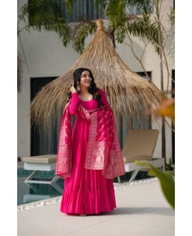 Pink Soft Georgette Anarkali Gown With Georgette Dupatta Suit Set