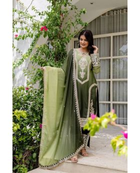 Pista Green Star Georgette Padding Kurta Pant Dupatta Suit Set