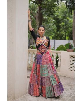 Printed Cotton Lehenga with Kutchi Gamthi Embroidered Top