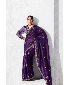 Pure Fancy Tissue Saree with Designer Contrast Handwork Blouse