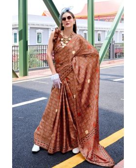 Pure Satin Silk Saree with Traditional Ajrakh Print
