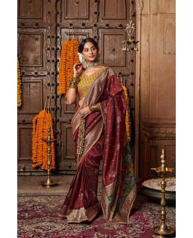 Pure Silk Saree with Luxe Lace Border, Embroidered