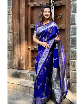 Silver zari on purple Banarasi soft silk sarees