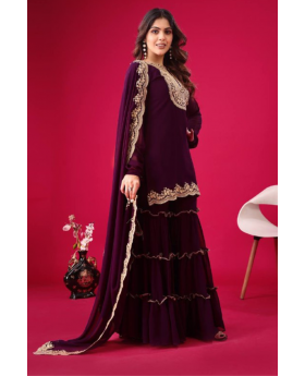 Blooming Faux Purple Sharara Dupatta Set in Georgette