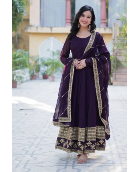Beige Star Georgette Dress with Embroidered Dupatta