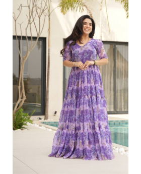 Anarkali Suit in Purple Faux Georgette with Print and Dupatta