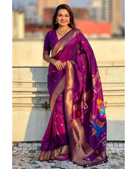 Soft Silk Purle Sarees with Weaved Floral Designs