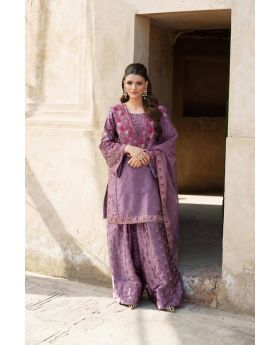 Purple Heavy Chinnon silk Sharara Dupatta Suit Set Embroidered