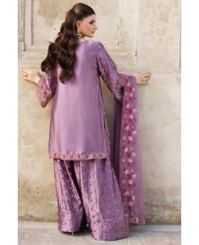Purple Heavy Chinnon silk Sharara Dupatta Suit Set Embroidered
