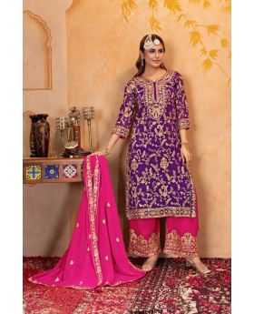 Purple Heavy Faux Georgette Kuta Plazzo Duaptta Suit Set