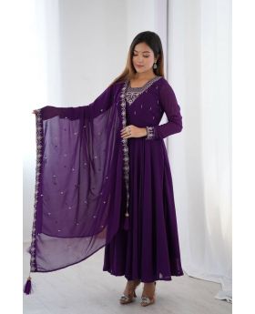 Purple Heavy Pure Soft Georgette Anarkali Gown Dupatta Suit Set