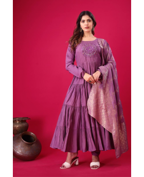 Embroidered Purple Heavy Roman Silk Gown