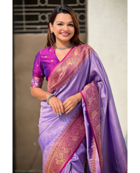 Floral-patterned purple Katki Silk Sarees