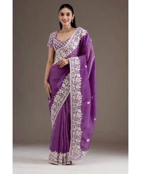 Purple Embroidered Premium Gold Crush Saree.
