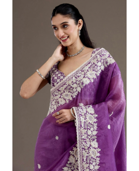 Purple Embroidered Premium Gold Crush Saree.