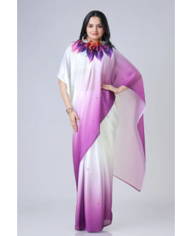 Digital Printing of Purple Satin Creap Silk Saree