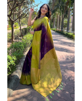 Little designs on a purple soft silk saree