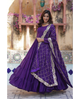 Purple Star Georgette Dress with Embroidered Duaptta
