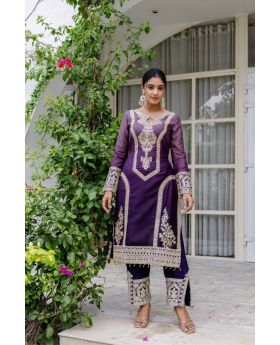 Purple Star Georgette Padding Kurta Pant Dupatta Suit Set