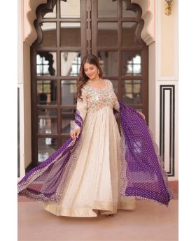 Purple Elegant Cosmos Jacquard Gown with Pearl Bead Embroidery