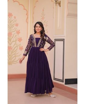 Purple Elegant Faux Blooming Gown with Sequin & Zari Embroidery