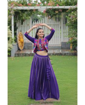 Purple Festive Roman Fabric Lehenga with Embroidered Top