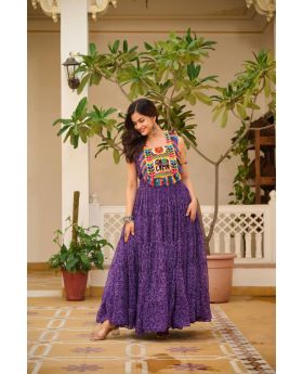 Purple Navratri Special Bandhani Print Gown in Faux Georgette 
