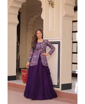 Purple Peplum Top & Flair Pure Shimmer Vichitra Lehenga Set