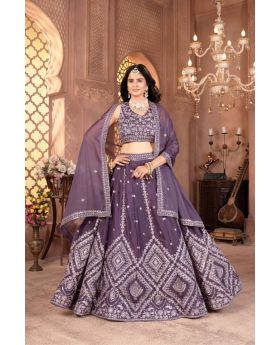 Purple  Star Georgette Lehenga Set with Sequin Embroidery
