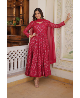 Anarkali Gown with Dupatta in a Faux Blooming Style
