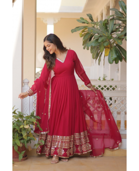 Rani Faux Blooming Georgette Dress with Embroidered Dupatta