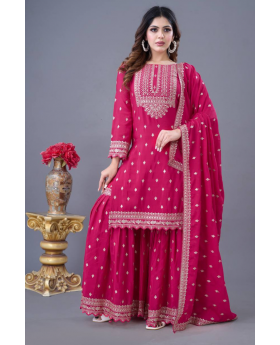 Three-piece Kurti Dupatta Sharara Suit Set in Heavy Chinon Silk by Rani