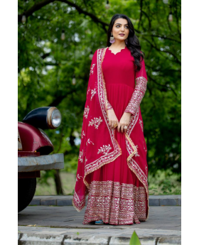 Heavy Faux Rani Georgette Dress with Embroidered Dupatta