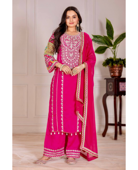Vichitra Heavy Silk Rani Kurta Dupatta Set of Pants