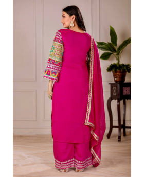 Vichitra Heavy Silk Rani Kurta Dupatta Set of Pants