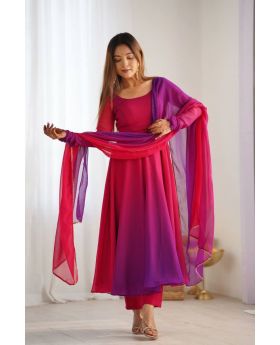 Rani Romansilk Chanderi Anarkali Pant Dupatta Suit Set
