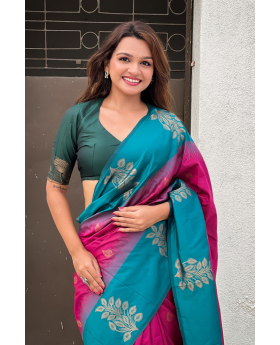 Zari-patterned soft moonga silk sarees Rani Color
