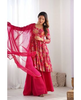 Rani Soft Romansilk Chanderi Sharara Dupatta Suit Set