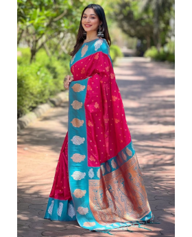Rose gold-patterned Rani Soft Silk Paithani Saree