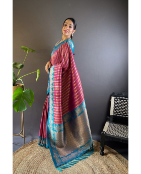 Paithani sarees in Rani Soft Silk with peacock jaal