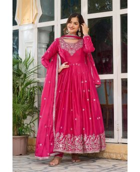 Rani Elegant American Silk Anarkali Gown Set with Dupatta & Pant 