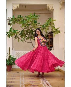 Rani Navratri Special Bandhani Print Gown in Faux Georgette 