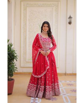 Rani Pink Heavy Fox Georgette Lehenga Set with Embroidery
