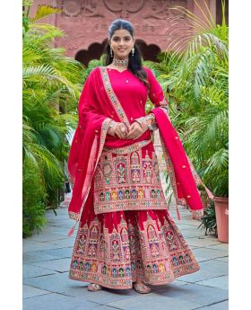 Rani Pure Chinnon Silk Sharara Kurta Set with Dupatta & Palazzo