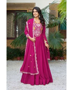 Rani Star Georgette Gown & Dupatta Set Embroidered